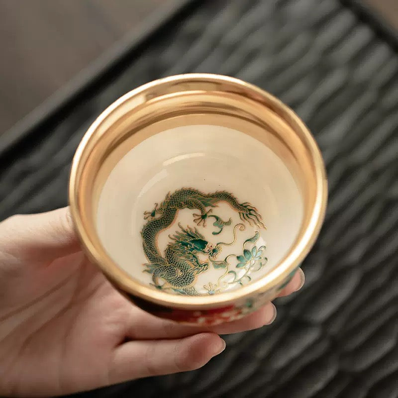 珐琅彩描金龙凤陶瓷对杯（用于茶或咖啡）