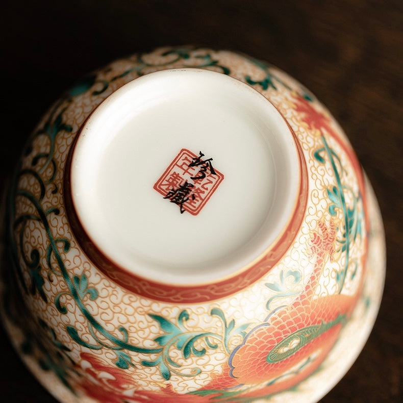 珐琅彩描金龙凤陶瓷对杯（用于茶或咖啡）
